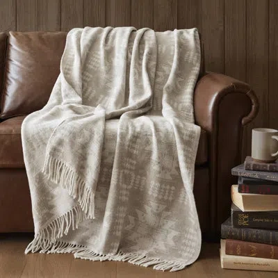 Woolrich Alberta Cotton Blend Jacquard Soft Throw In Neutral Aztec