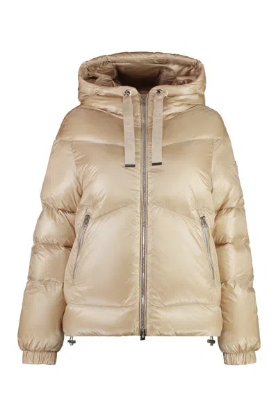 Woolrich Aliquippa Hooded Nylon Down Jacket In Beige