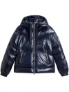 Woolrich Short Puffer Jacket With Hood And Drawstrings In Blue