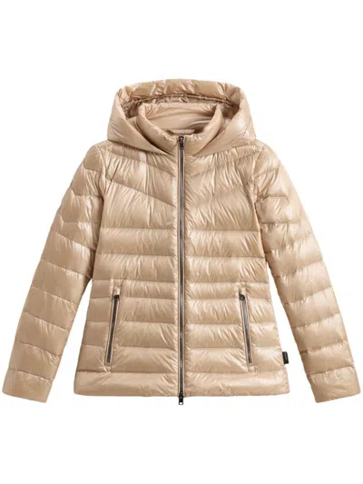 Woolrich Long-sleeved Down Jacket In Beige
