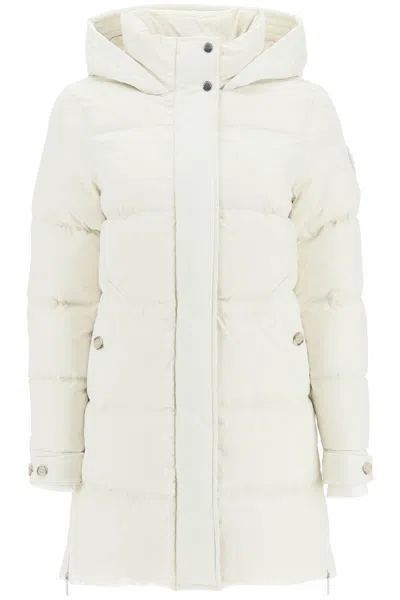 Woolrich Alsea Hooded Long Down Jacket In Milky Cream (white)