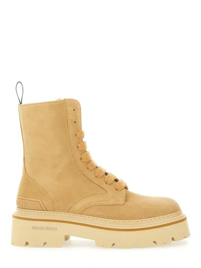 Woolrich Leather Ankle Boots In Beige