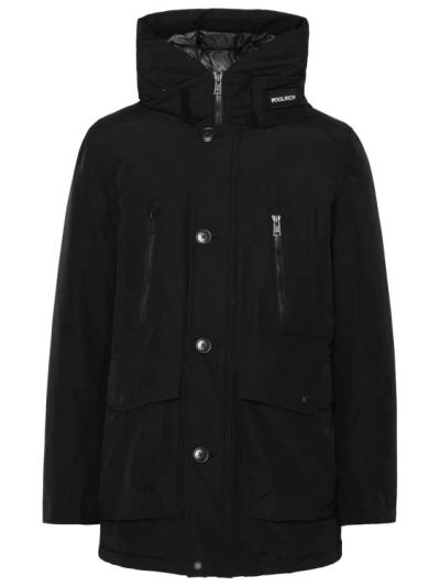 Woolrich Anorak Parka In Blue Cotton Blend In Black