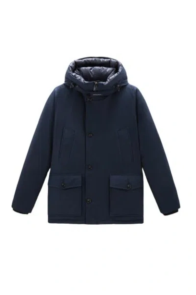 Woolrich Anorak Parka In Melton Blue