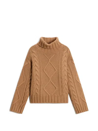 Woolrich Aran-knit Turtleneck Sweater In Brown