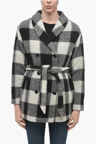 Woolrich Archive Double-breasted Plaid Check Coat In Grey