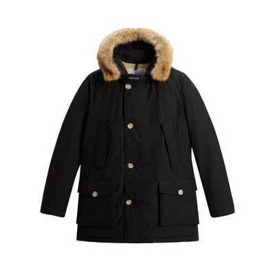 Woolrich Arctic Parka In Ramar Cloth With Detachable Fur Trim In Blue