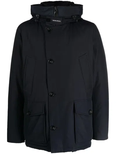 Woolrich Arctic Hooded Down Jacket With Front Pockets In Black