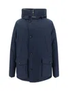 Woolrich Arctic Button-up Hooded Down Jacket In Melton Blue