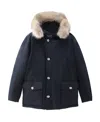 Woolrich Blue Down Filled Jacket With Fur Hood In Black