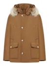 Woolrich Arctic Anorak In Ramar Cloth With Removable Fur In Brown