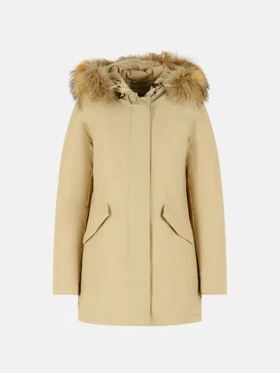 Woolrich 'arctic' Beige Cotton Blend Parka In Brown