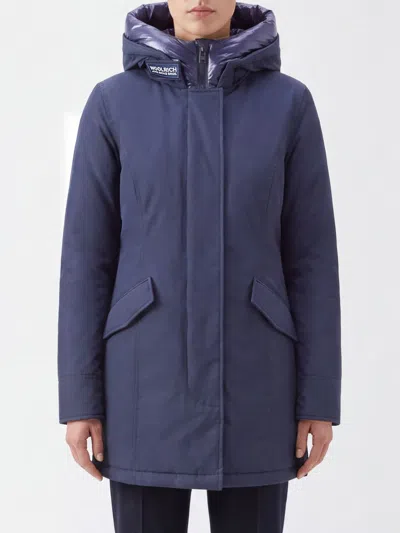 Woolrich Arctic Cotton And Nylon Parka With Padded Hood In Blue