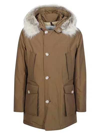 Woolrich Arctic Detachable Brown Fur Parka In Green