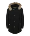 Woolrich Classic Black Cotton Parka With Fur-lined Hood In Black