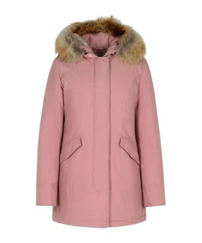 Woolrich Arctic Fur-trimmed Hooded Parka In Pink