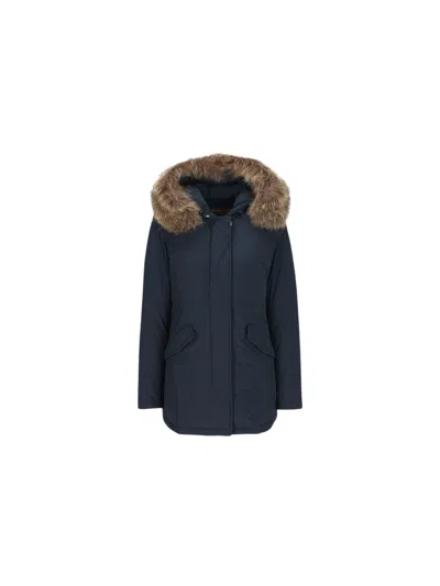 Woolrich Arctic Hooded Fur-trim Coats In Blue