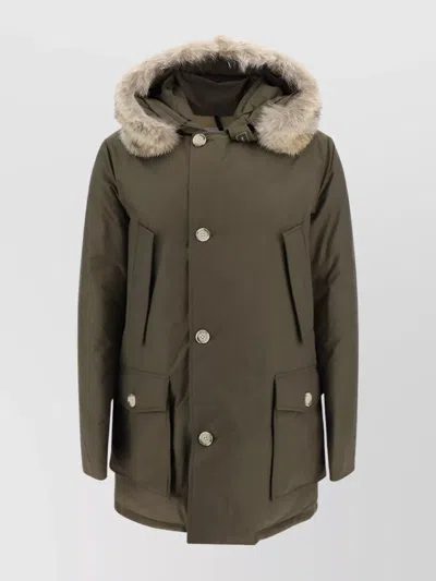 Woolrich Arctic Oversize Padded Jacket With Fur Hood In Green
