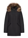 Woolrich Arctic Parka In Ramar Cloth With Removable Fur In Black