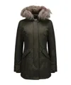 Woolrich Arctic Parka In Ramar Cloth With Detachable Fur Trim In Green