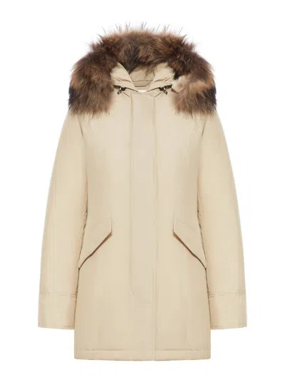 Woolrich Arctic Parka In Ramar Cloth With Removable Fur In Gray