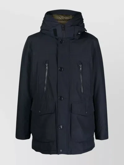 Woolrich Long-sleeve Hooded Padded Coat In Blue