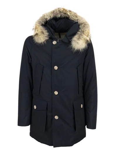 Woolrich Arctic Parka With Removable Fur Coat In Melton Blue