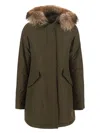 Woolrich Detachable Fur Collar Parka Coat In Green