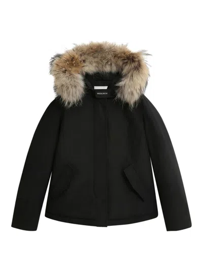 Woolrich Arctic Raccoon Short Parka In Black