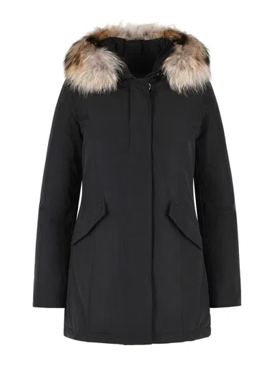 Woolrich Arctic Racoon Black Cotton Blend Parka