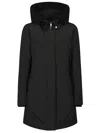 Woolrich Hooded Coat With Adjustable Cuffs And Drawstring Waist In Black