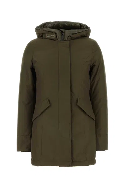 WOOLRICH WOOLRICH ARMY GREEN COTTON DOWN JACKET