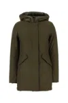 Woolrich Hooded Cotton Down Jacket In Dag Dark Green
