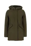 Woolrich Hooded Cotton Down Jacket In Olive