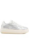 Woolrich Silver Leather Platform Sneakers With Metallic Finish In Multi