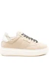 Woolrich Leather Platform Sneakers With Contrast Panel In Neutral