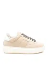 Woolrich Leather Platform Sneakers With Contrast Panel In Neutral