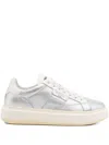 Woolrich Silver Leather Platform Sneakers With Metallic Finish In Silver
