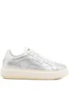 Woolrich Silver Leather Platform Sneakers With Metallic Finish In Gray
