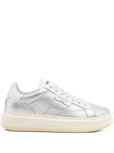 Woolrich Arrow Metallic-leather Platform Sneakers In Gray