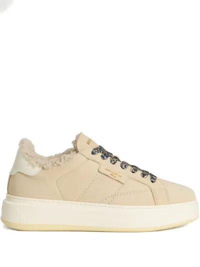 Woolrich Arrow Shearling Platform Sneakers In Neutral