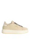 Woolrich Leather Platform Sneakers With Contrast Panel In Nude