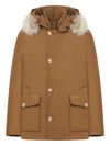 Woolrich Arctic Anorak In Ramar Cloth With Removable Fur In Brown