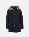 Woolrich Arctic Anorak In Ramar Cloth With Detachable Fur In Blue
