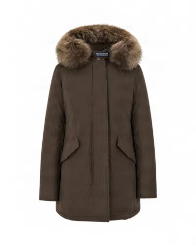 Woolrich Artic Parka Raccoon Dark Green In Brown