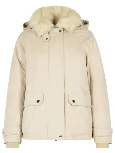 Woolrich 'artic' Short Parka In Beige Cotton Blend