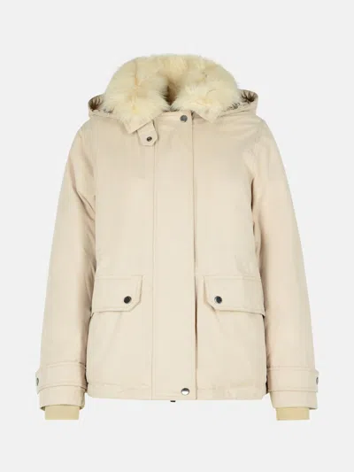Woolrich 'artic' Short Parka In Beige Cotton Blend