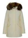 Woolrich Cotton Blend Parka With Fur-trimmed Hood In Beige