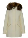 Woolrich Cotton Blend Parka With Fur-trimmed Hood In Cream