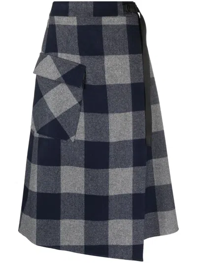 Woolrich Asymmetric Checked Midi Skirt In Blue